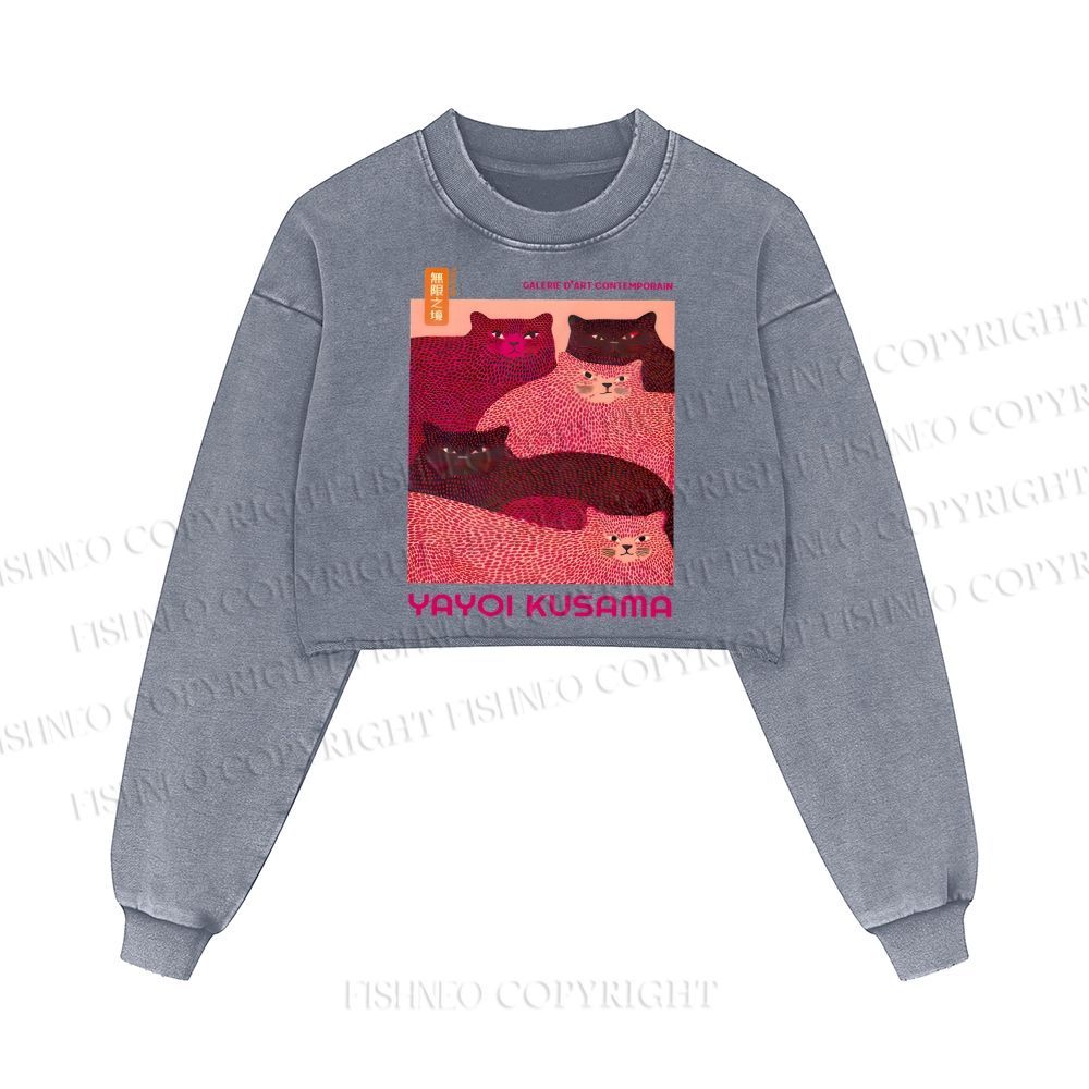 Pink Bears Yayoi Kusama Washed Crop Sweatshirt