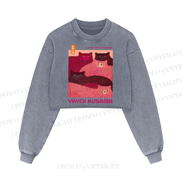 Pink Bears Yayoi Kusama Washed Crop Sweatshirt