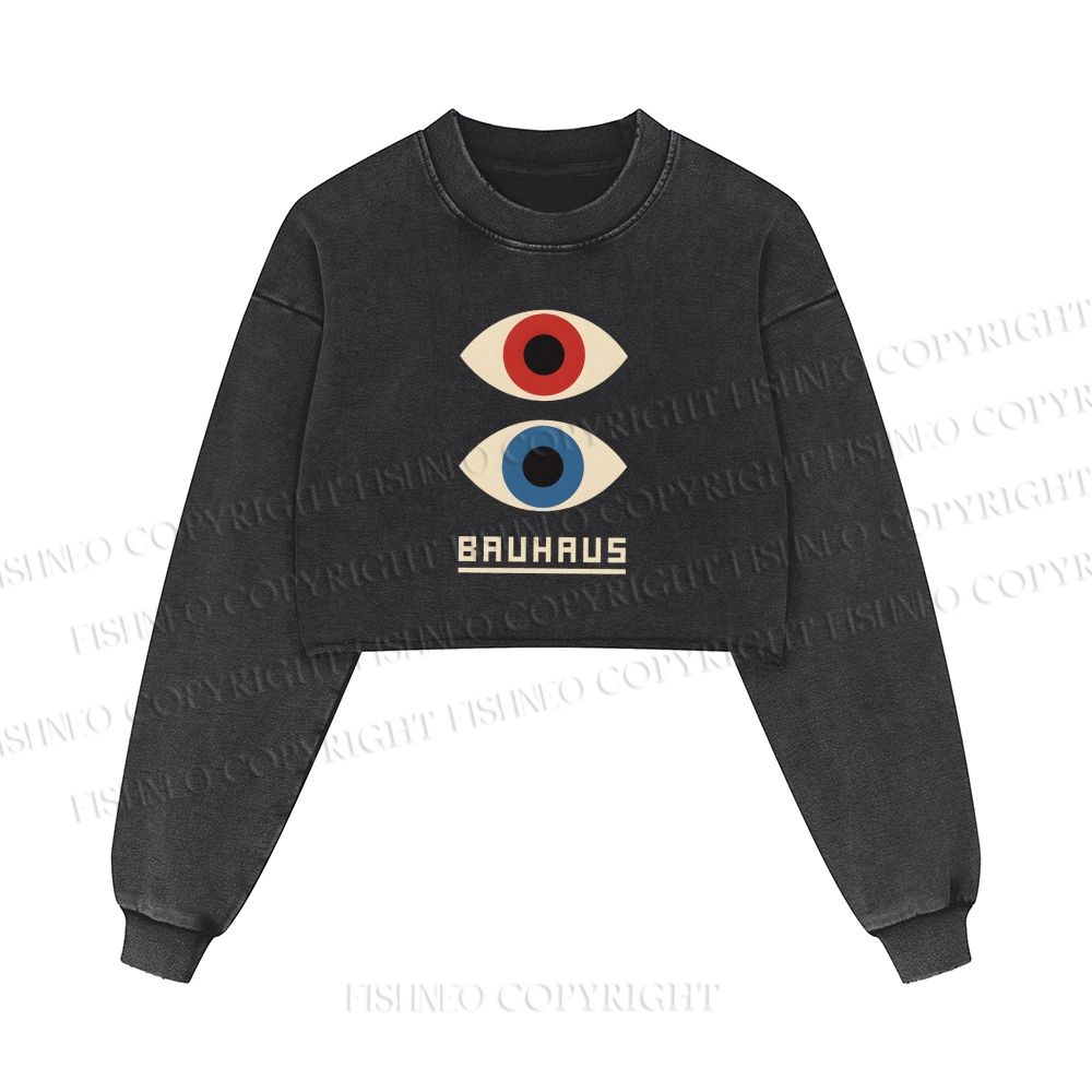 Bauhaus Art Eyes Printed Washed Crop Sweatshirt