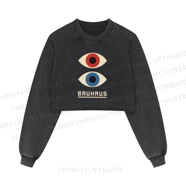 Bauhaus Art Eyes Printed Washed Crop Sweatshirt