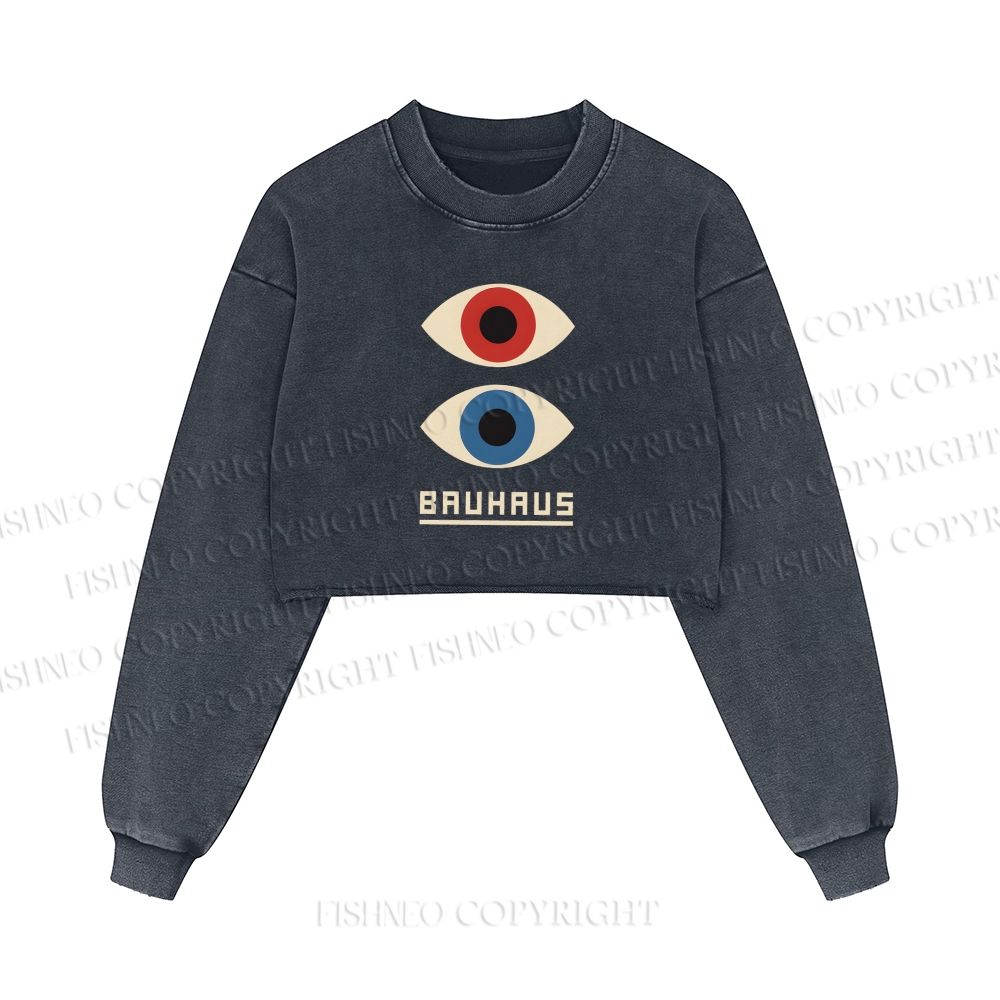 Bauhaus Art Eyes Printed Washed Crop Sweatshirt