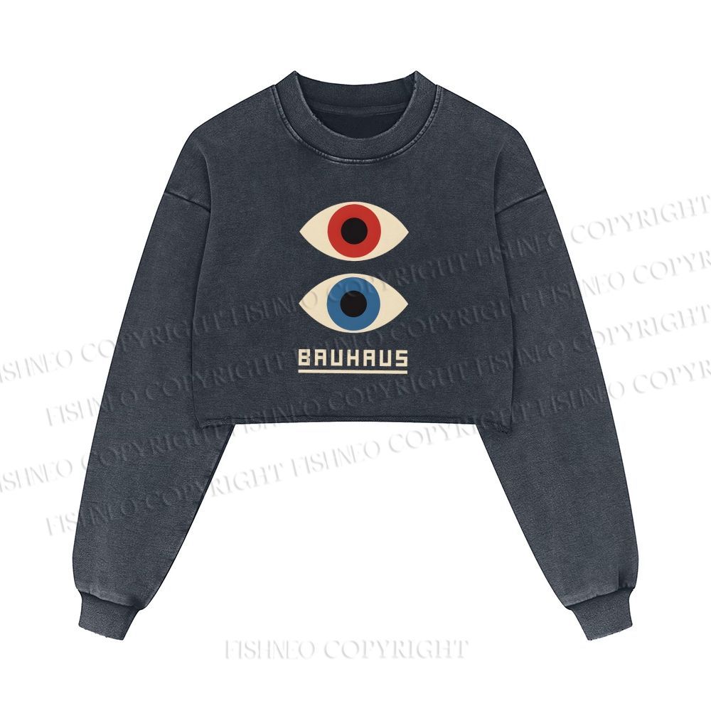 Bauhaus Art Eyes Printed Washed Crop Sweatshirt