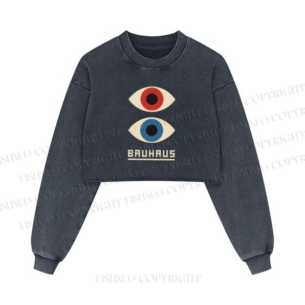 Bauhaus Art Eyes Printed Washed Crop Sweatshirt