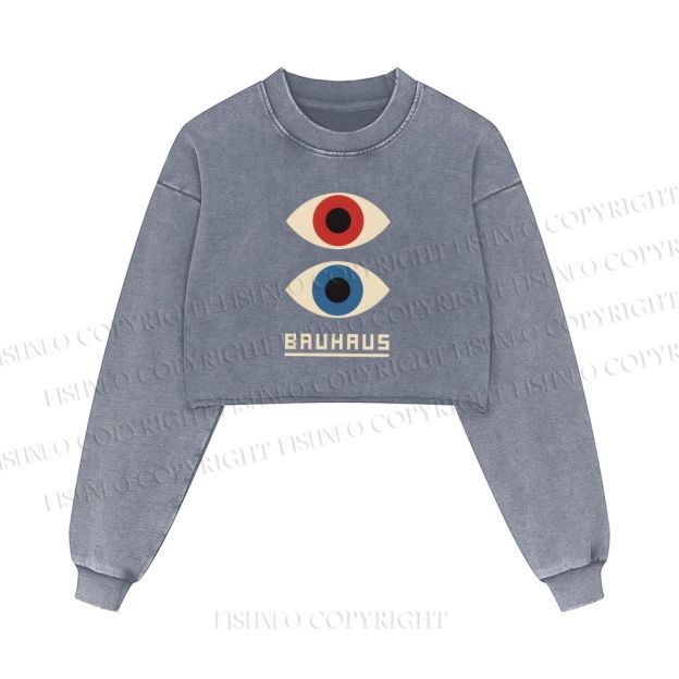 Bauhaus Art Eyes Printed Washed Crop Sweatshirt