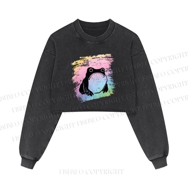 Grumpy Matsumoto Hoji Frog Printed Washed Crop Sweatshirt