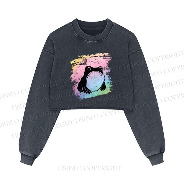Grumpy Matsumoto Hoji Frog Printed Washed Crop Sweatshirt