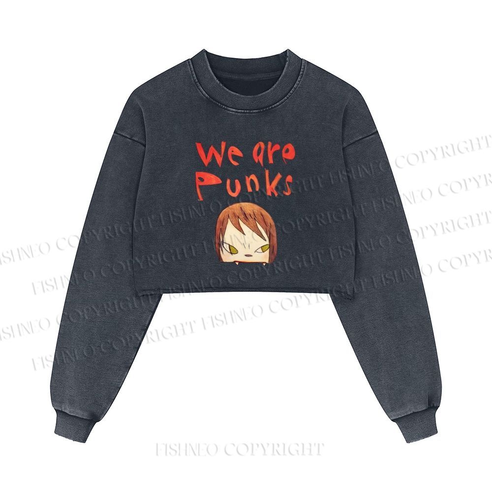 We Are Punks Yoshitomo Nara Printed Washed Crop Sweatshirt