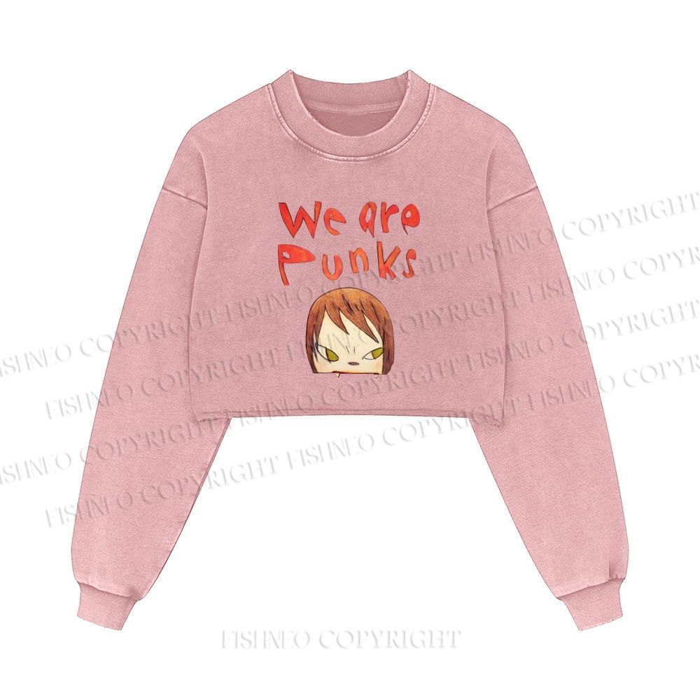 We Are Punks Yoshitomo Nara Printed Washed Crop Sweatshirt