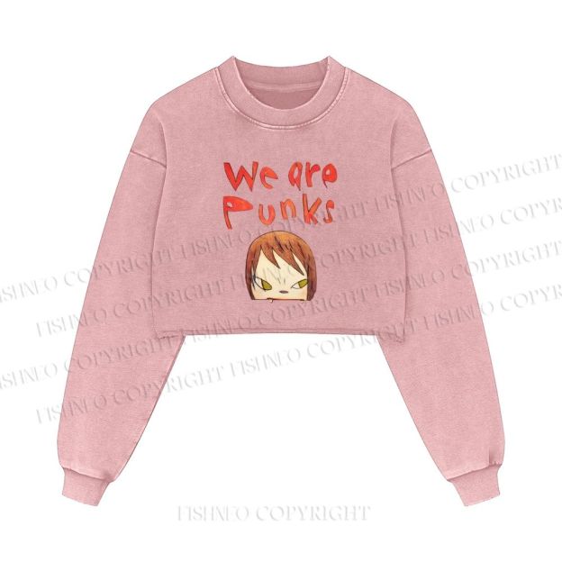 We Are Punks Yoshitomo Nara Printed Washed Crop Sweatshirt