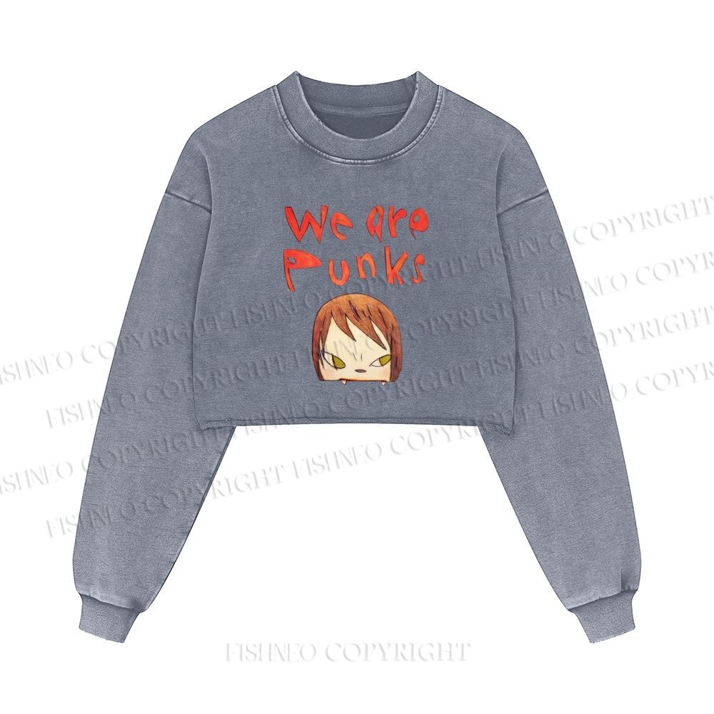We Are Punks Yoshitomo Nara Printed Washed Crop Sweatshirt
