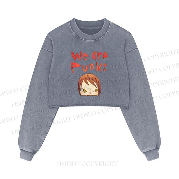 We Are Punks Yoshitomo Nara Printed Washed Crop Sweatshirt