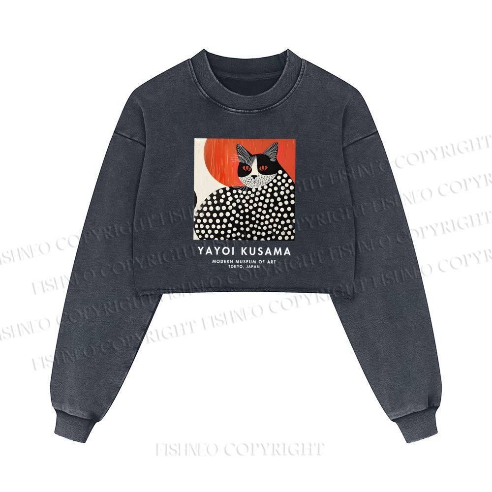 Yayoi Kusama Cat Printed Washed Crop Sweatshirt