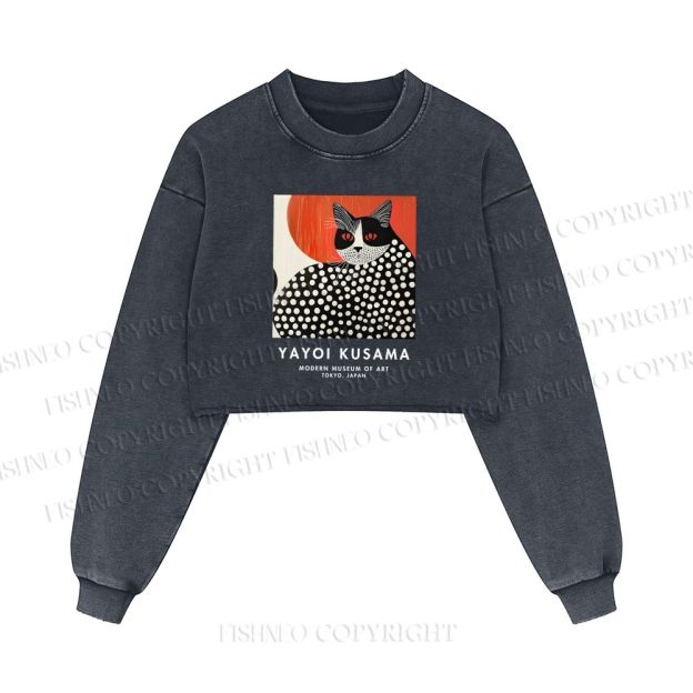Yayoi Kusama Cat Printed Washed Crop Sweatshirt