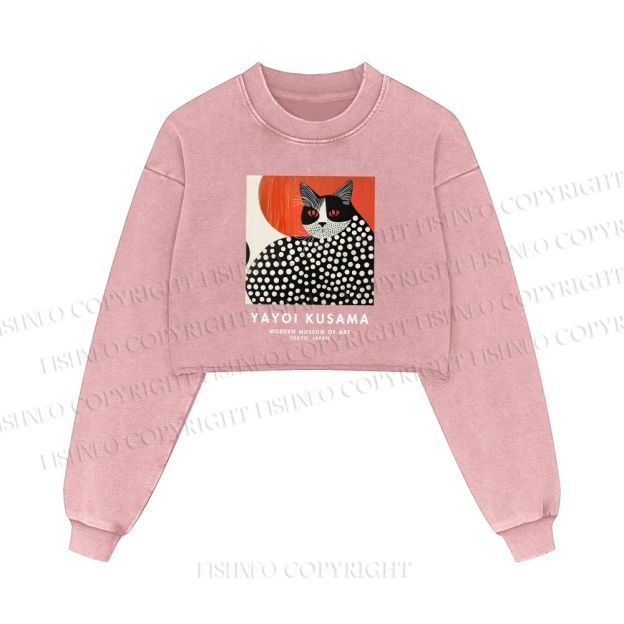 Yayoi Kusama Cat Printed Washed Crop Sweatshirt