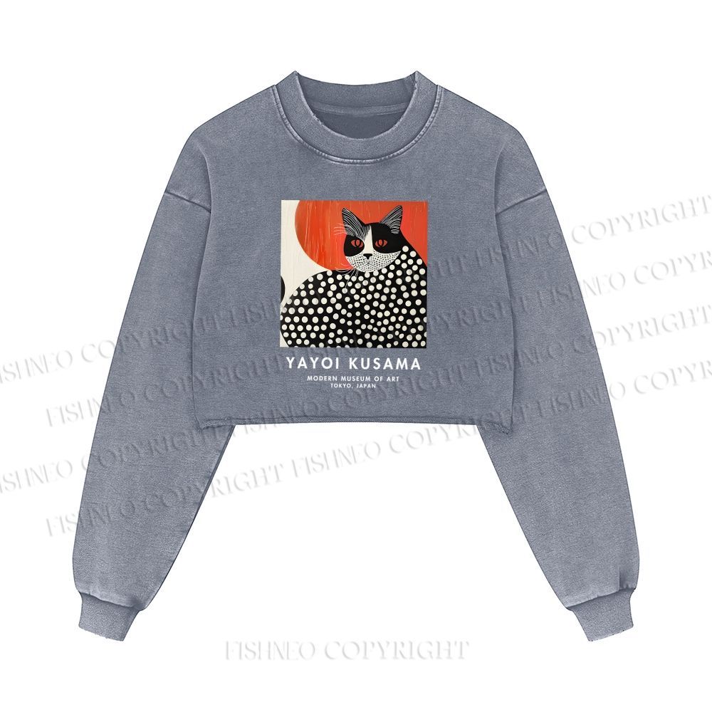 Yayoi Kusama Cat Printed Washed Crop Sweatshirt
