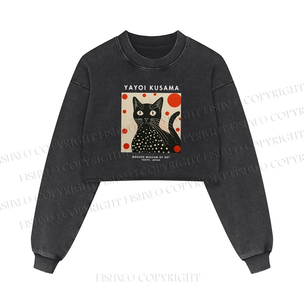 Yayoi Kusama Cat Printed Washed Crop Sweatshirt