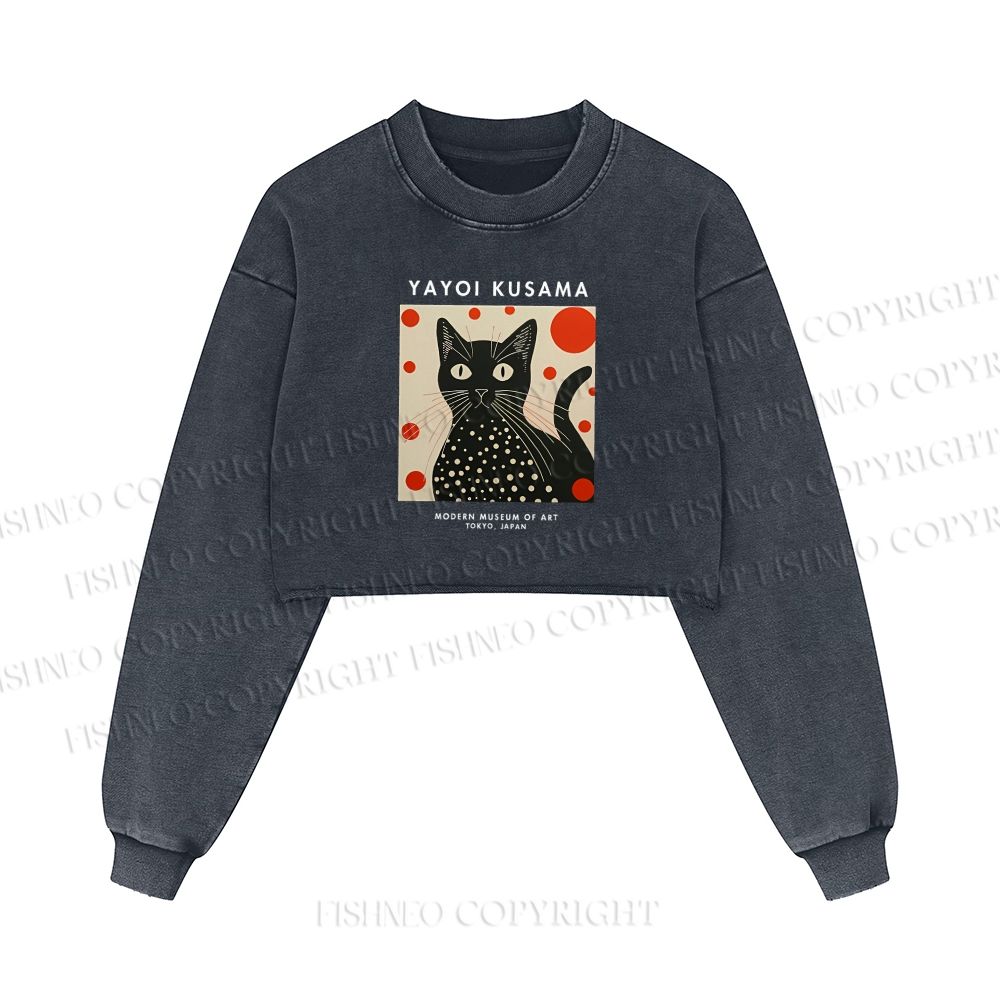 Yayoi Kusama Cat Printed Washed Crop Sweatshirt