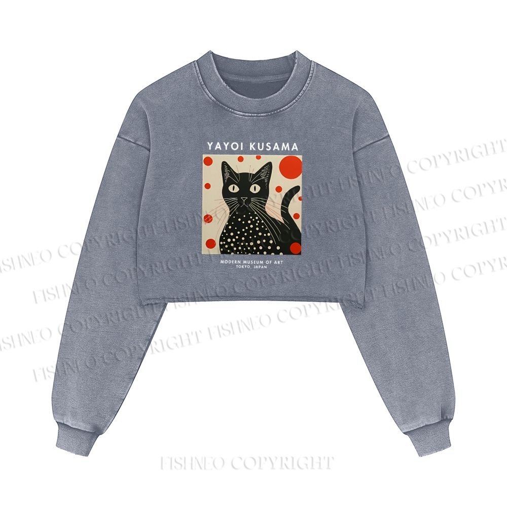 Yayoi Kusama Cat Printed Washed Crop Sweatshirt