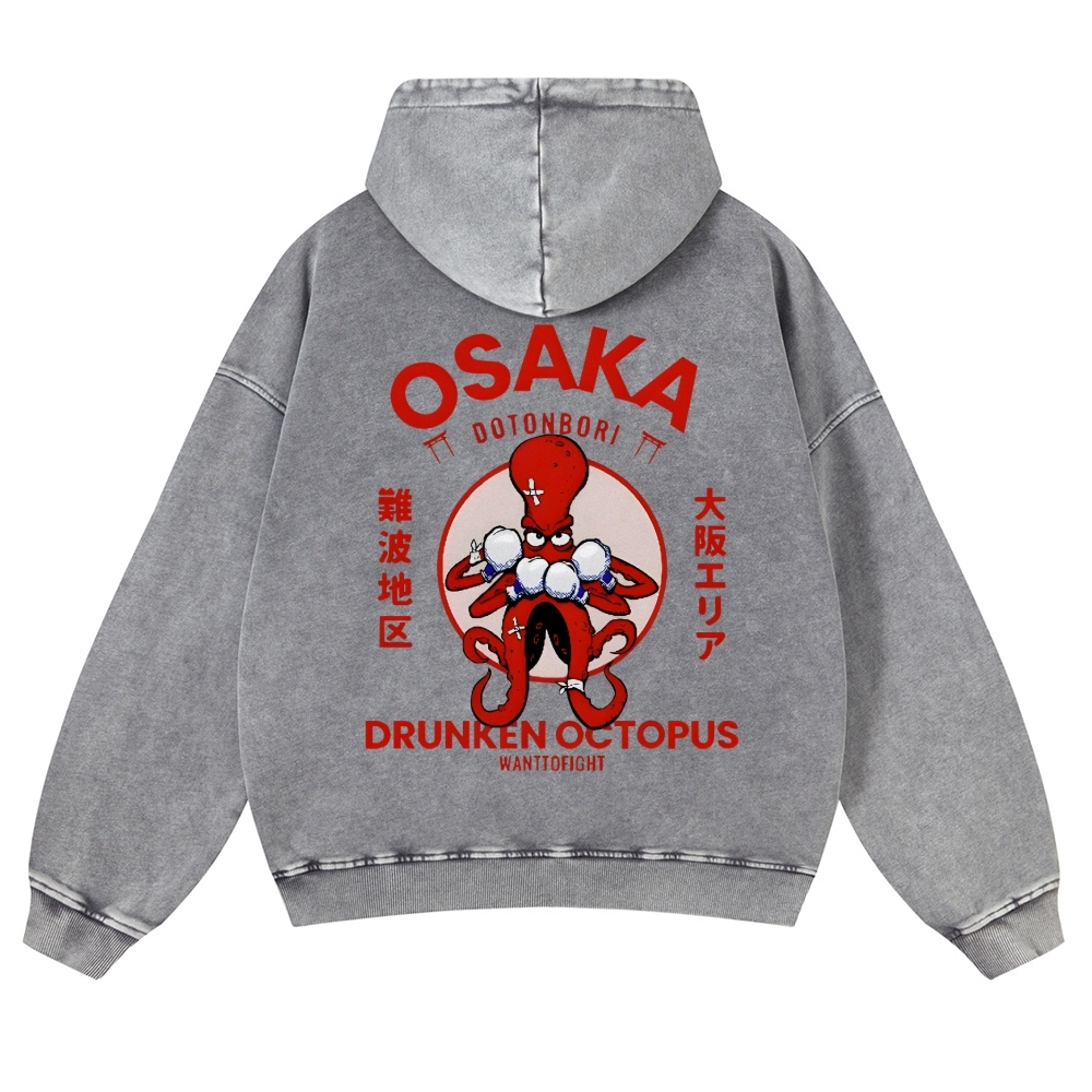 Osaka Drunken Octopus Vintage Washed Cotton Back Art Hoodie