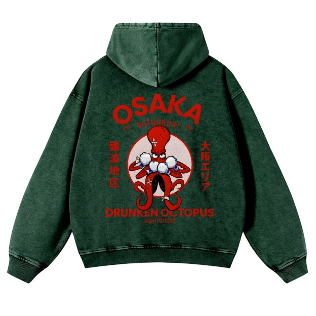 Osaka Drunken Octopus Vintage Washed Cotton Back Art Hoodie
