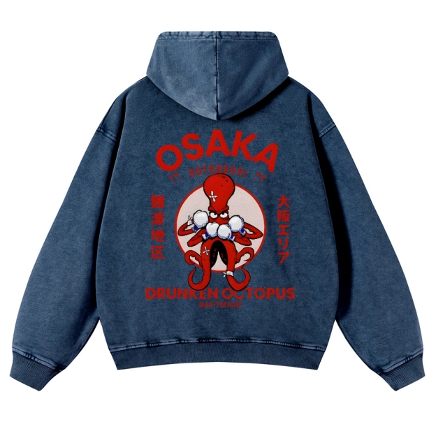 Osaka Drunken Octopus Vintage Washed Cotton Back Art Hoodie