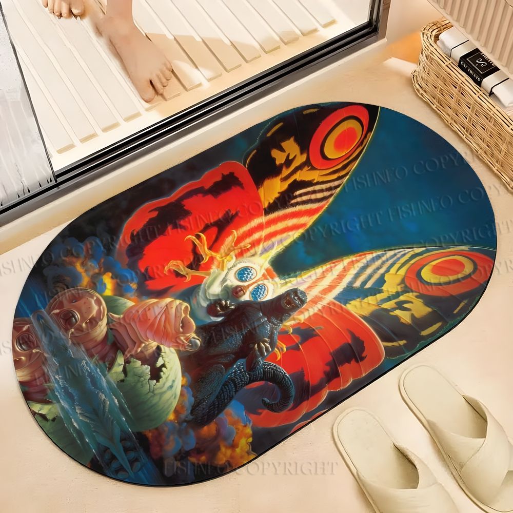 Vintage Godzilla Mothra Printed Bath Mat