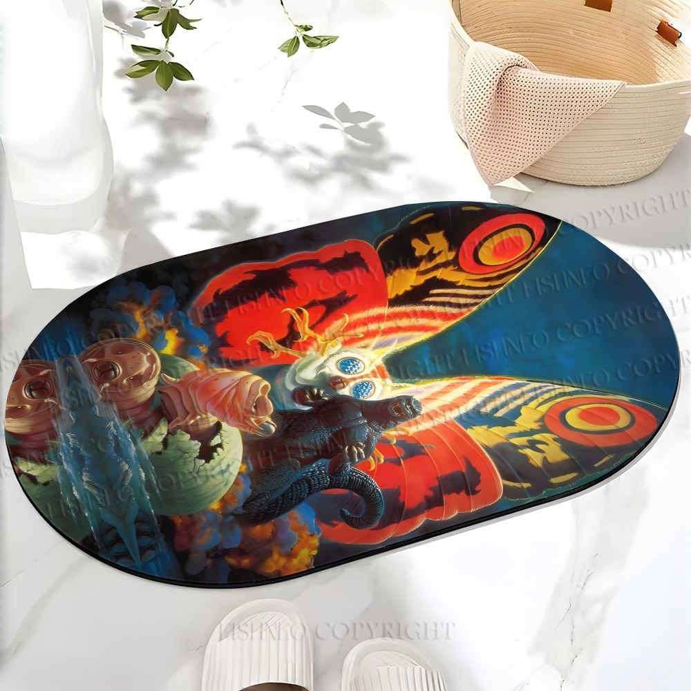 Vintage Godzilla Mothra Printed Bath Mat
