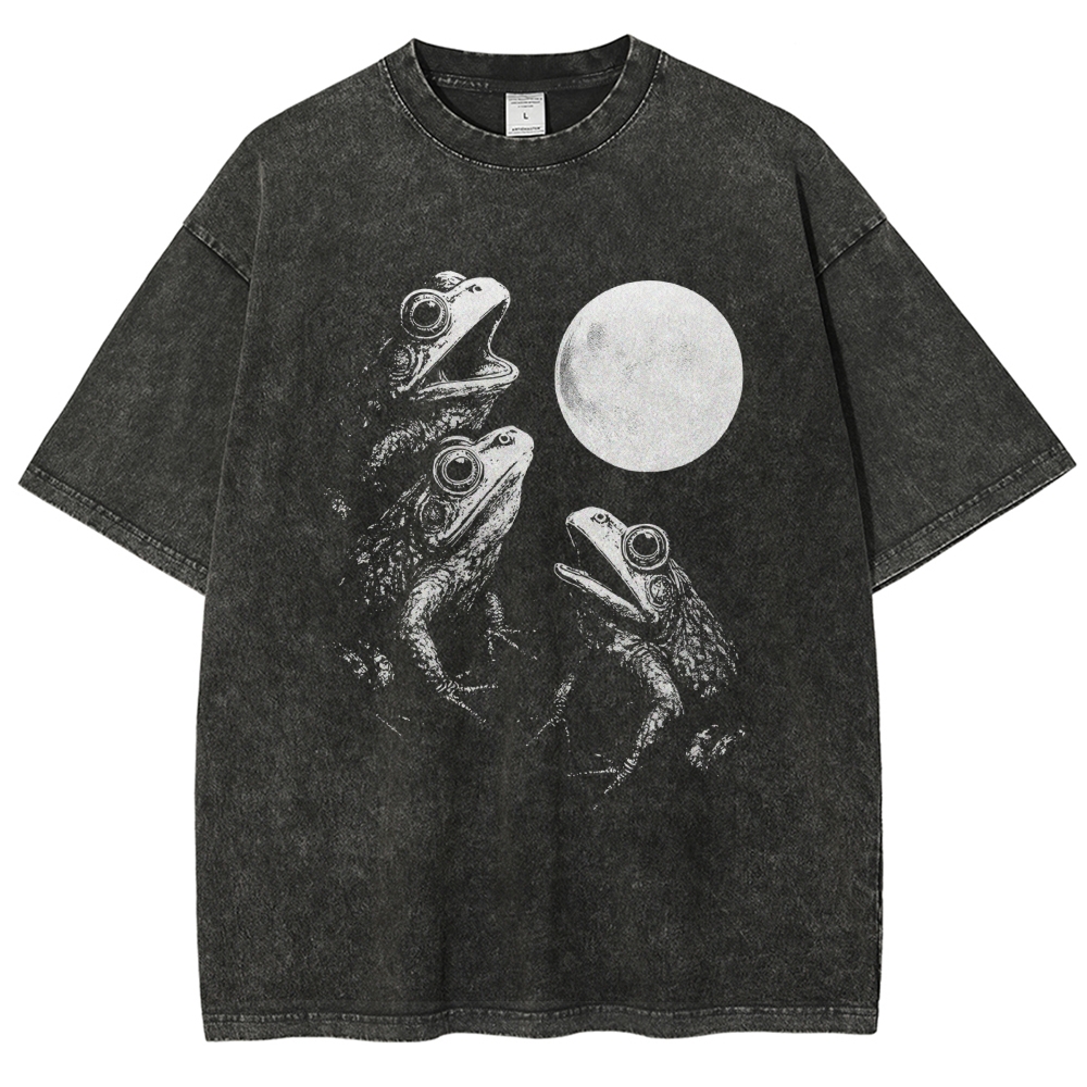 Frogs Howling To Moon Vintage Washed T-shirt