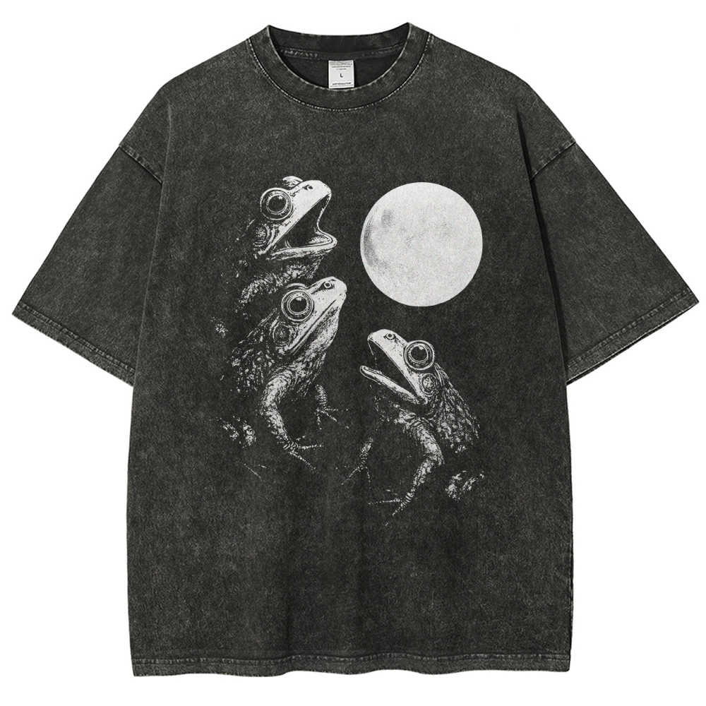 Frogs Howling To Moon Vintage Washed T-shirt