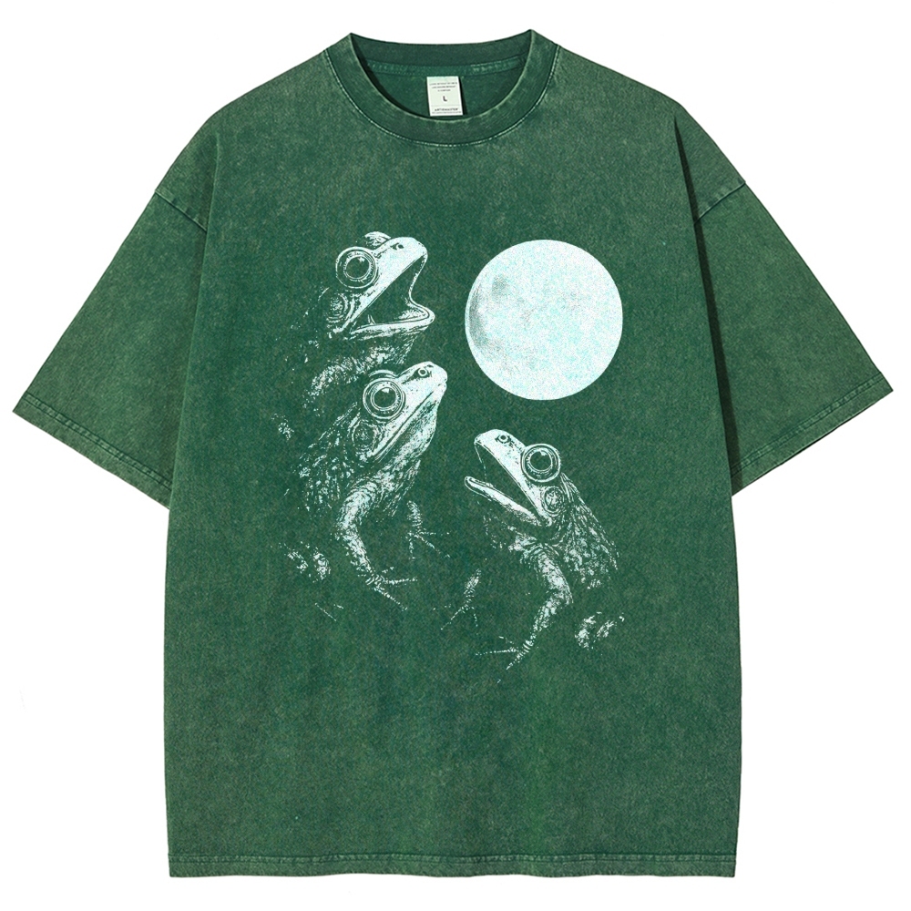 Frogs Howling To Moon Vintage Washed T-shirt
