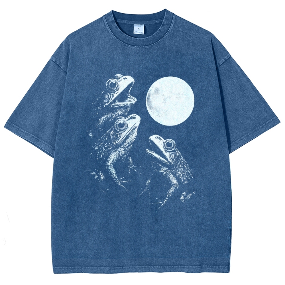 Frogs Howling To Moon Vintage Washed T-shirt