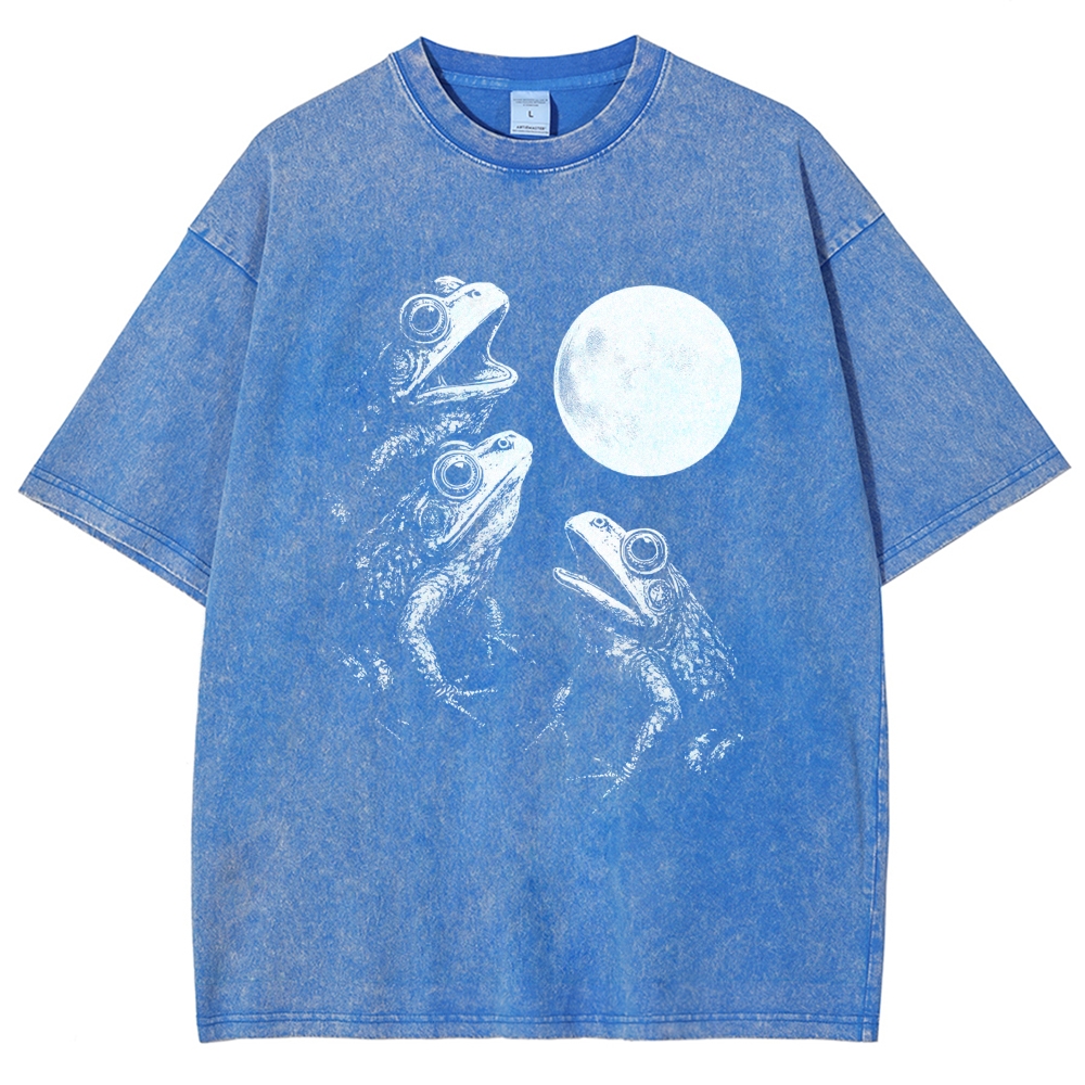 Frogs Howling To Moon Vintage Washed T-shirt
