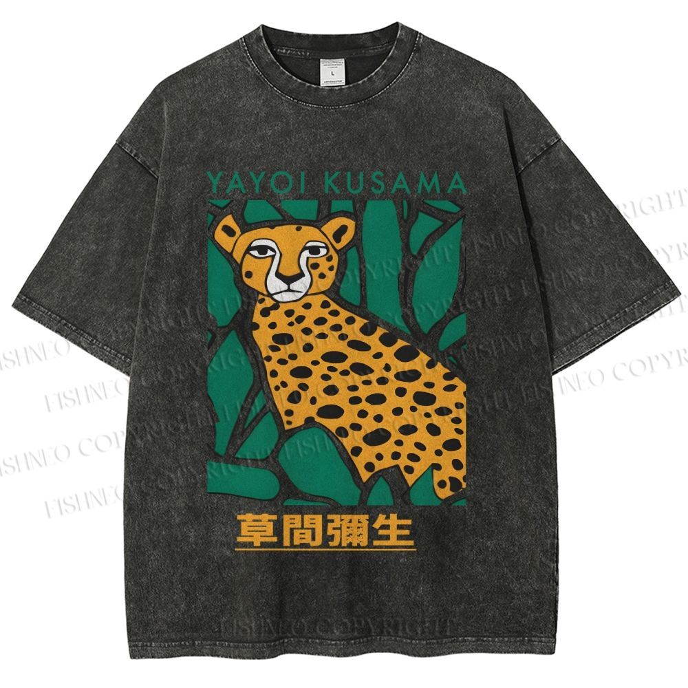 Unisex Yayoi Kusama Panther Printed Washed Tee