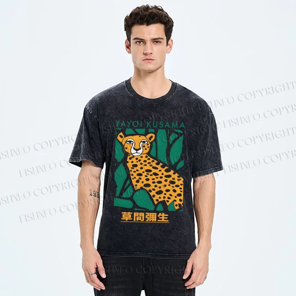 Unisex Yayoi Kusama Panther Printed Washed Tee