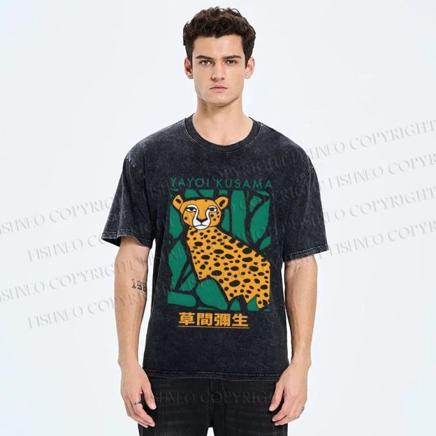 Unisex Yayoi Kusama Panther Printed Washed Tee