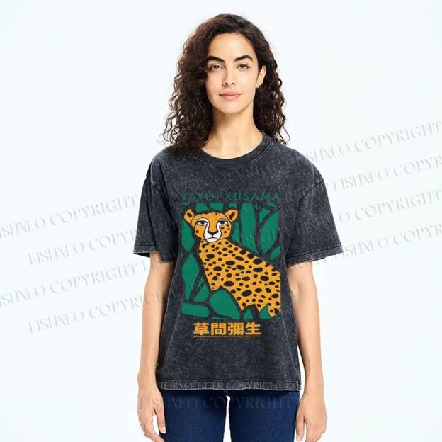 Unisex Yayoi Kusama Panther Printed Washed Tee