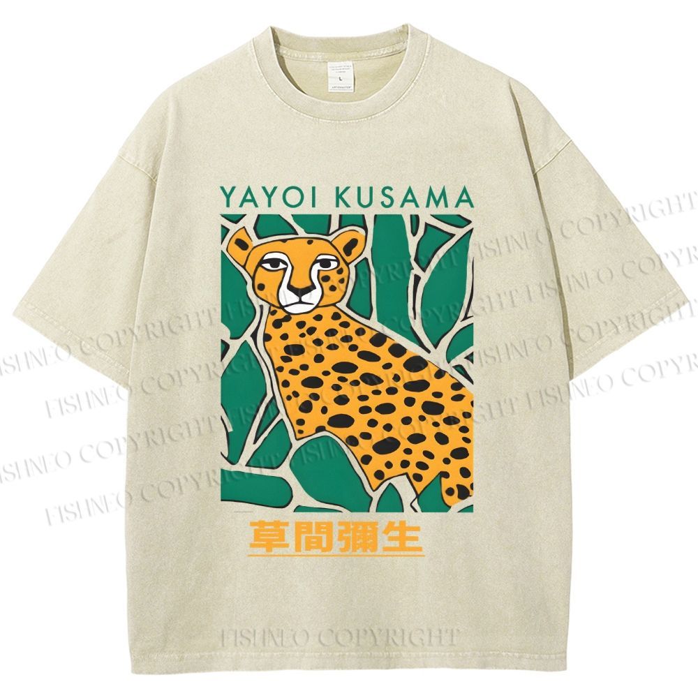 Unisex Yayoi Kusama Panther Printed Washed Tee