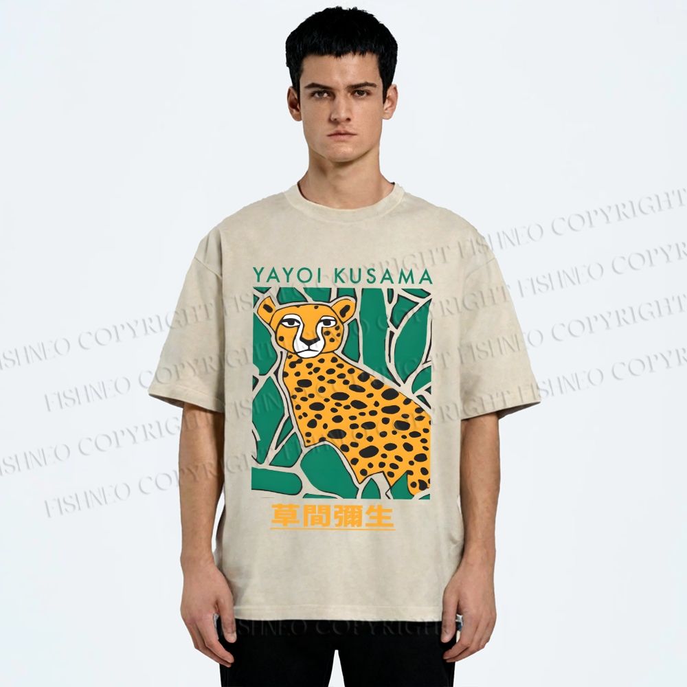 Unisex Yayoi Kusama Panther Printed Washed Tee
