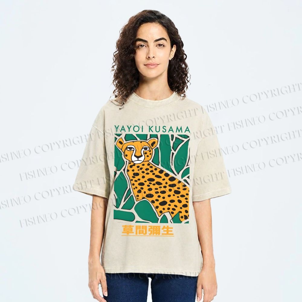 Unisex Yayoi Kusama Panther Printed Washed Tee