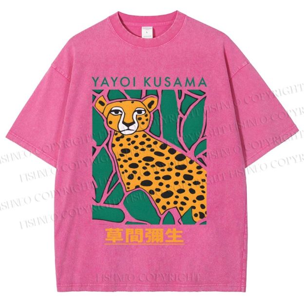 Unisex Yayoi Kusama Panther Printed Washed Tee