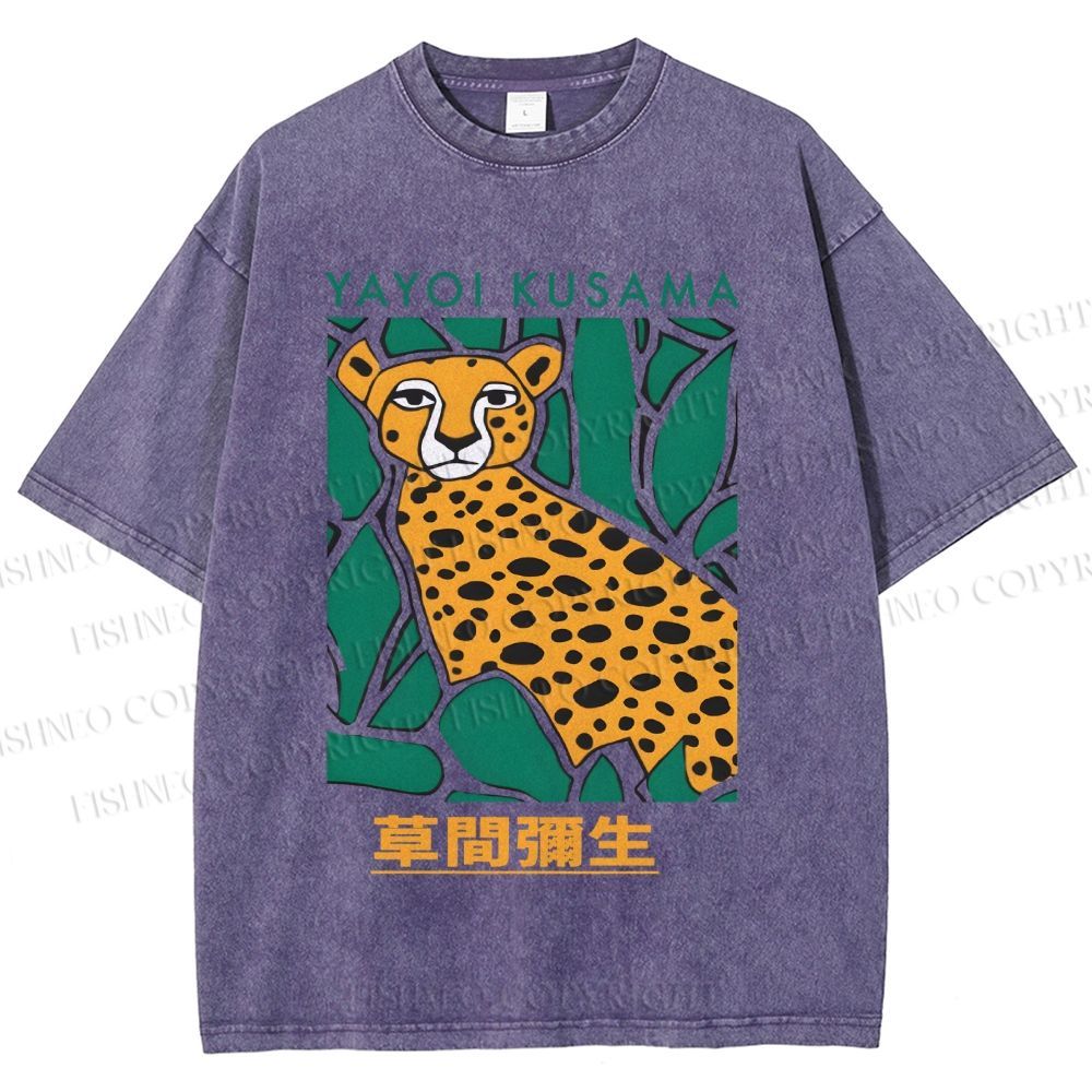 Unisex Yayoi Kusama Panther Printed Washed Tee