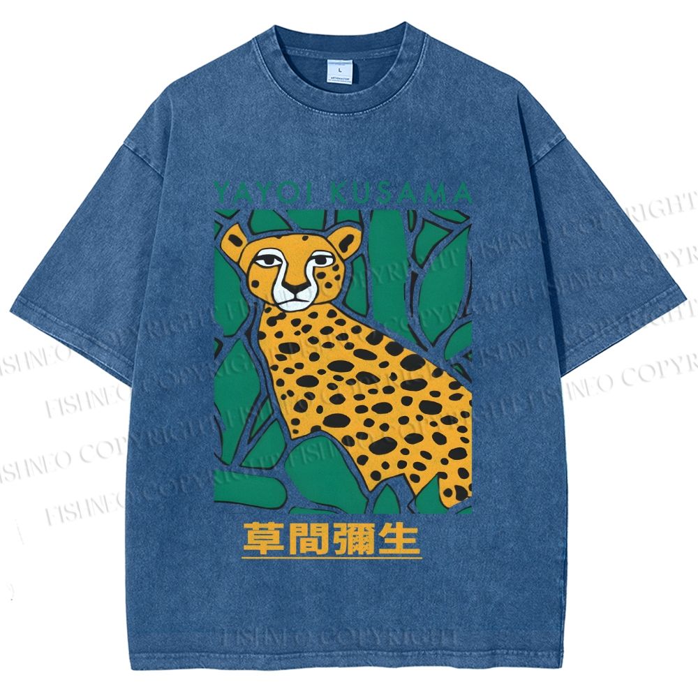 Unisex Yayoi Kusama Panther Printed Washed Tee