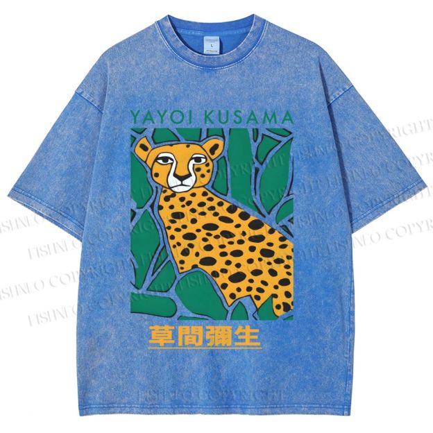 Unisex Yayoi Kusama Panther Printed Washed Tee