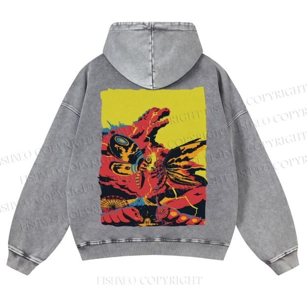 Godzilla Mothra Casual Washed Hoodie