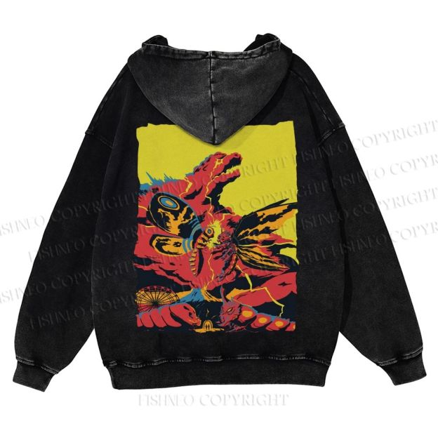 Godzilla Mothra Casual Washed Hoodie