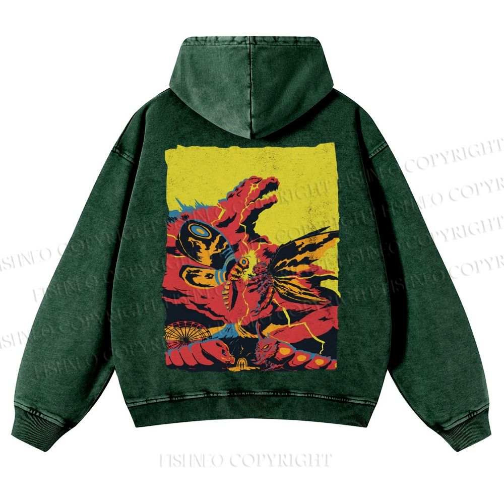 Godzilla Mothra Casual Washed Hoodie