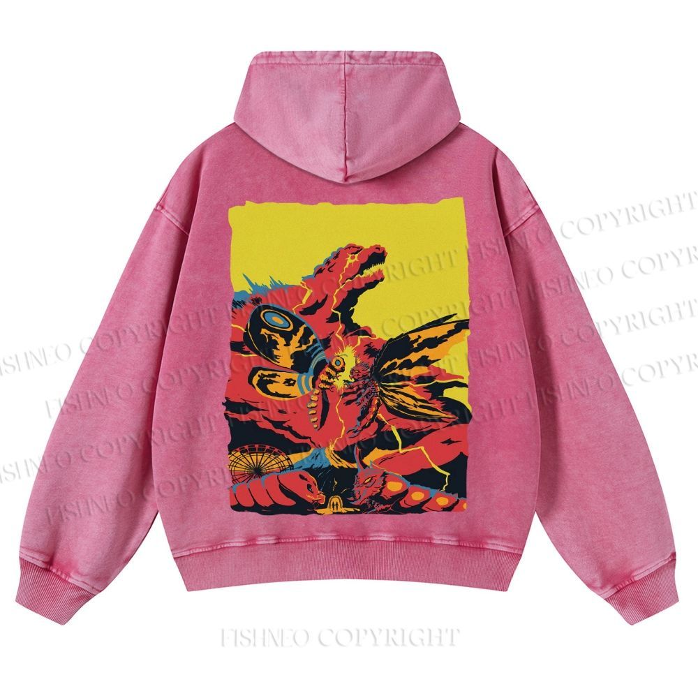 Godzilla Mothra Casual Washed Hoodie