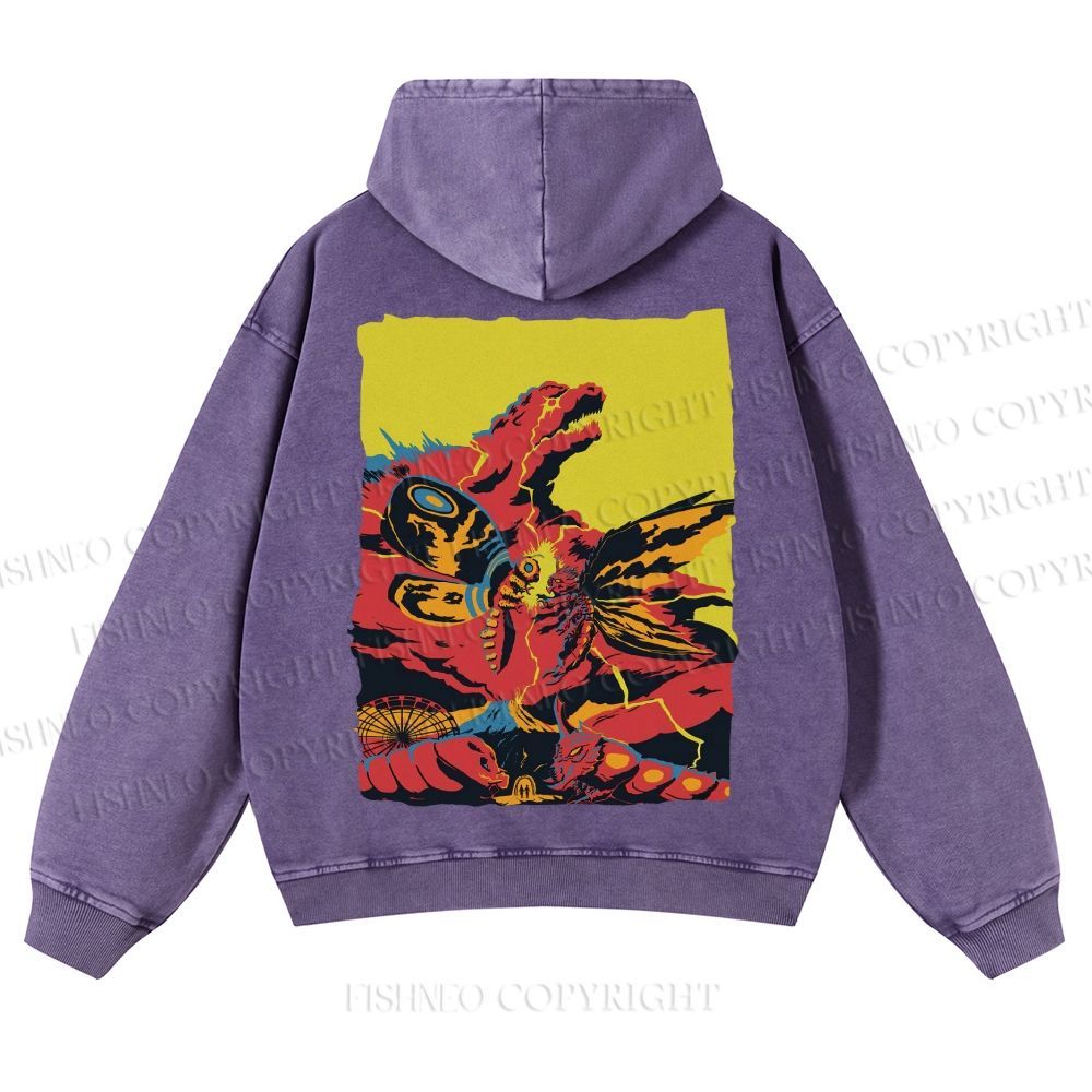 Godzilla Mothra Casual Washed Hoodie
