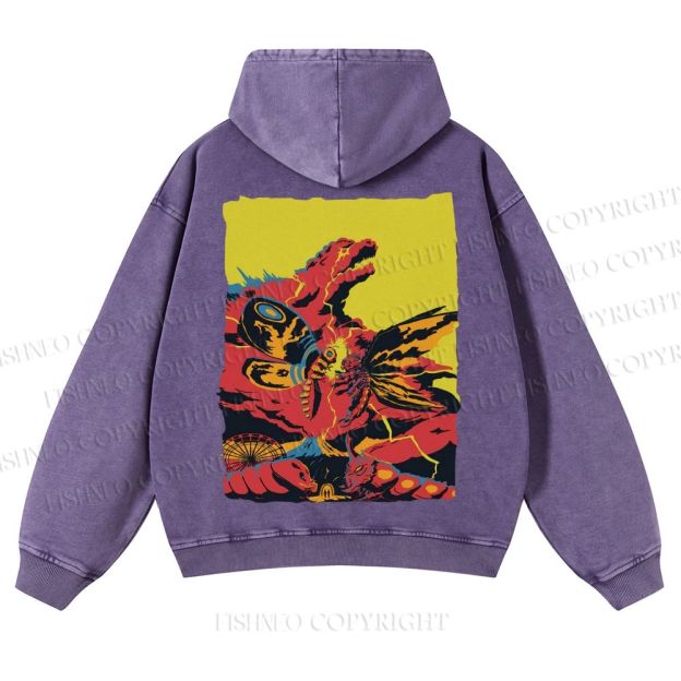 Godzilla Mothra Casual Washed Hoodie