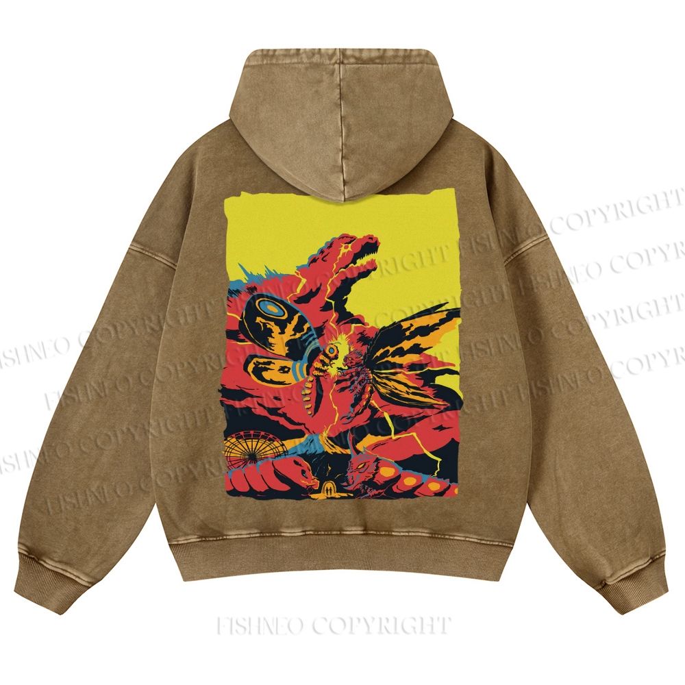 Godzilla Mothra Casual Washed Hoodie